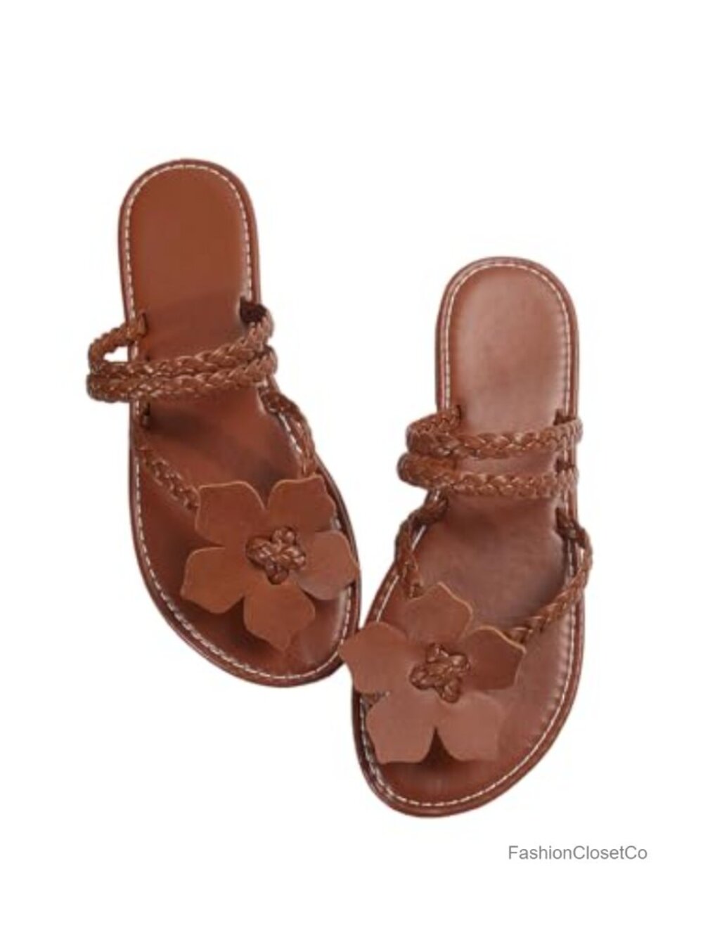 EVA 3D Flower Strappy Flat Sandals Braided Toe Ring Thong Dressy Summer Flip